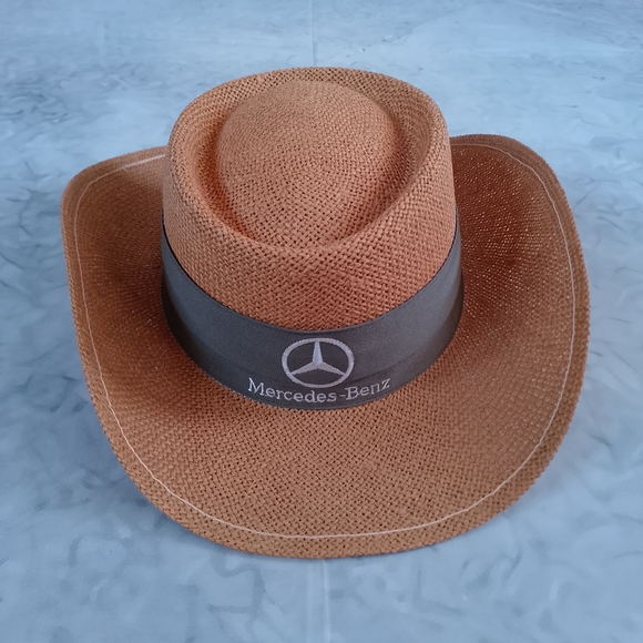 Vintage Straw Cowboy Hat Mercedes-Benz Logo Rancher Western Hat ATEXACE UNIHAT - Picture 3 of 9